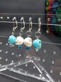 Turquoise & White Skulls Stitch Markers - Set of 4