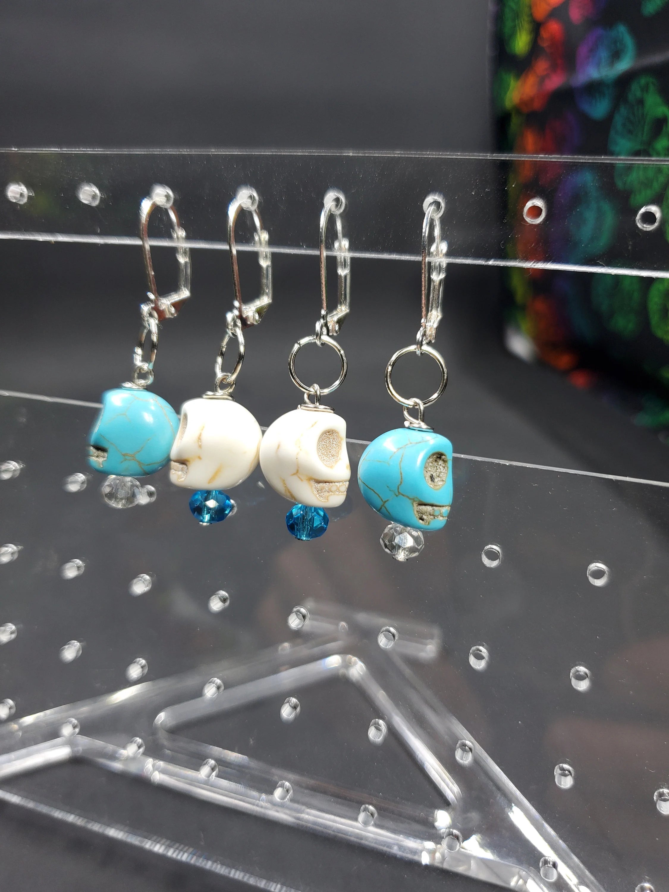 Turquoise & White Skulls Stitch Markers - Set of 4