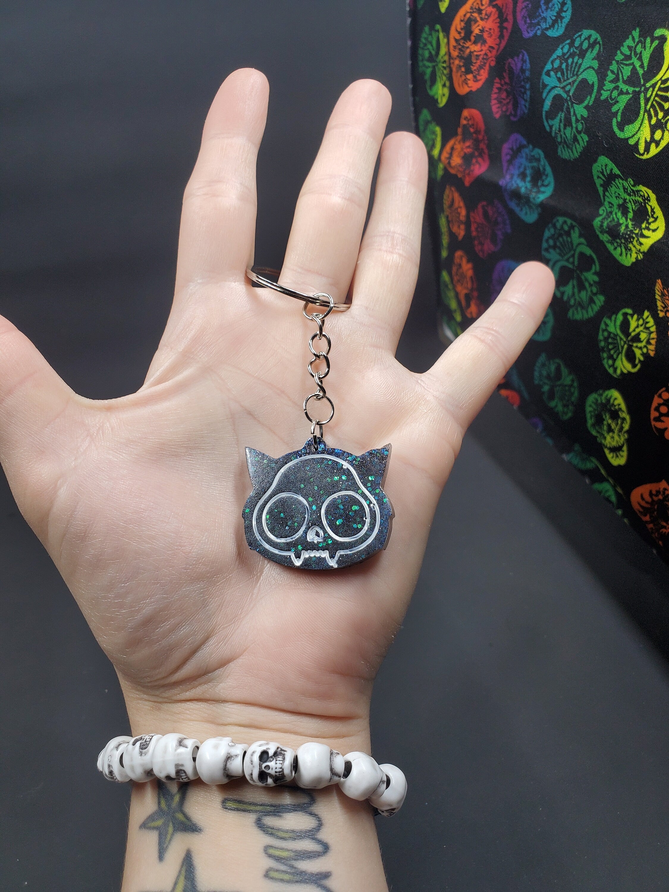 Earthy Green Bat Cat - Resin Key Chain
