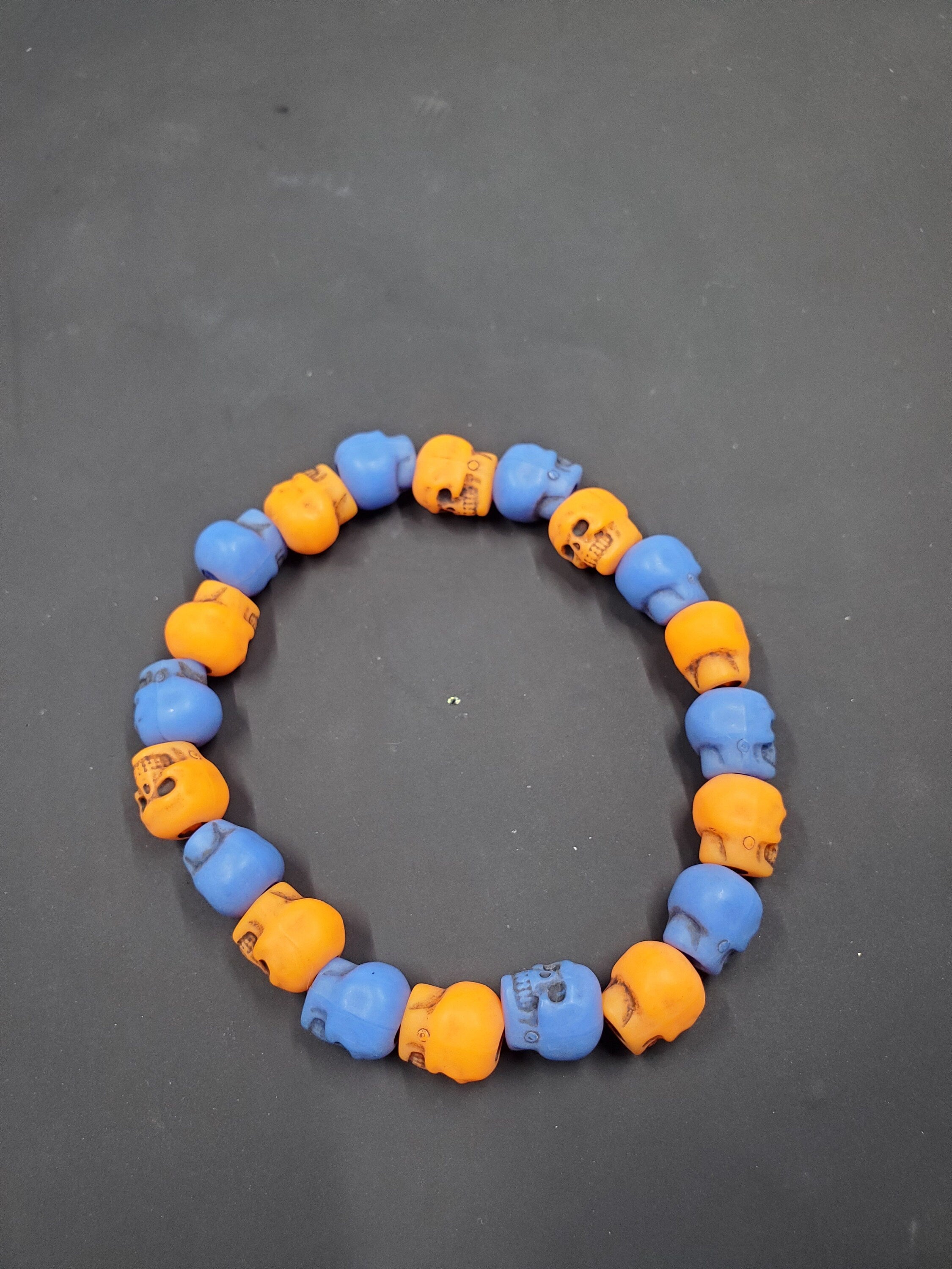 Blue & Orange Skull - Beaded Bracelet