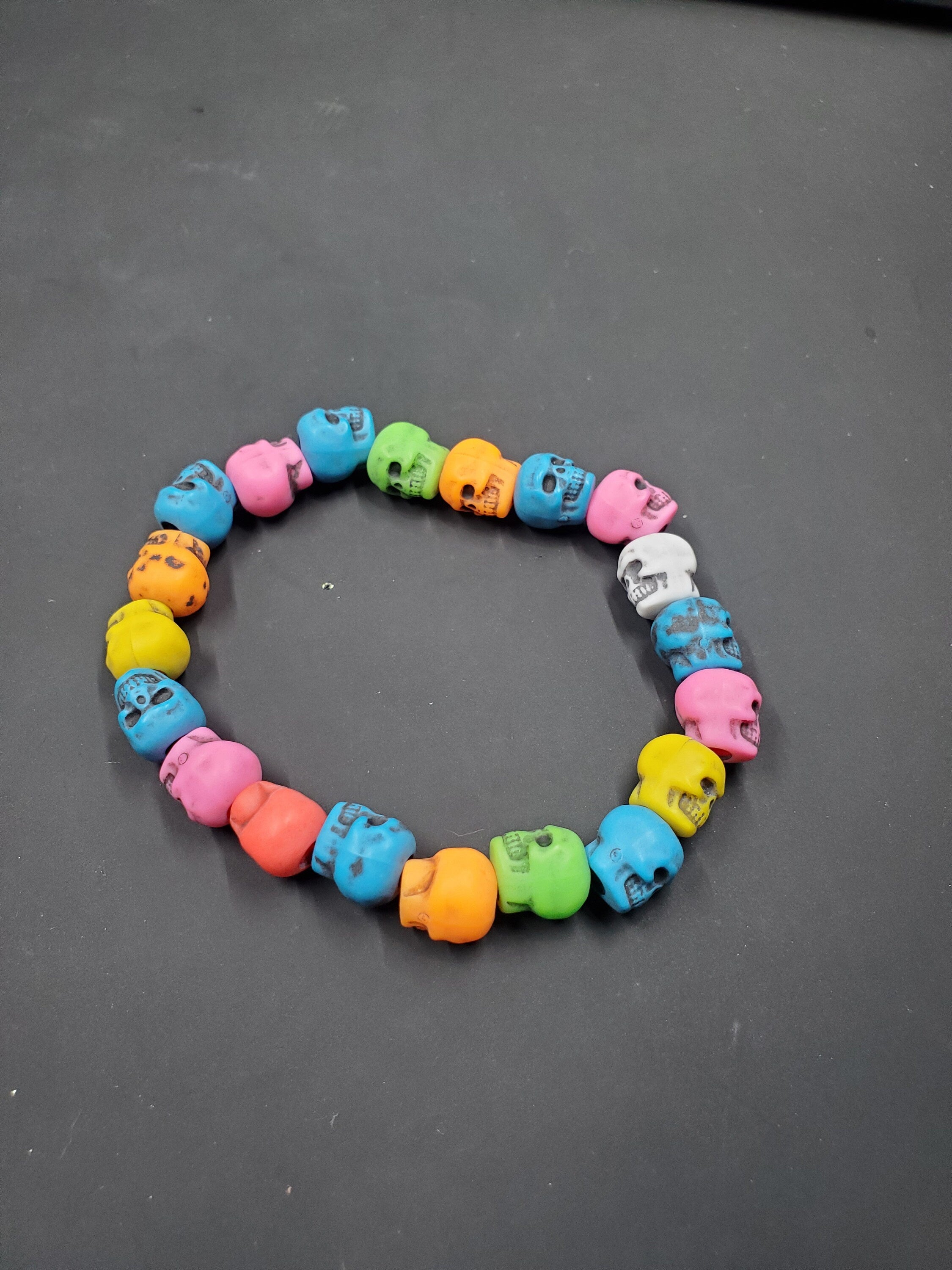 Multi Random Rainbow Skull - Beaded Bracelet