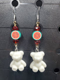 Watermelon Bear - Earrings - (.925 Sterling Silver Hooks)