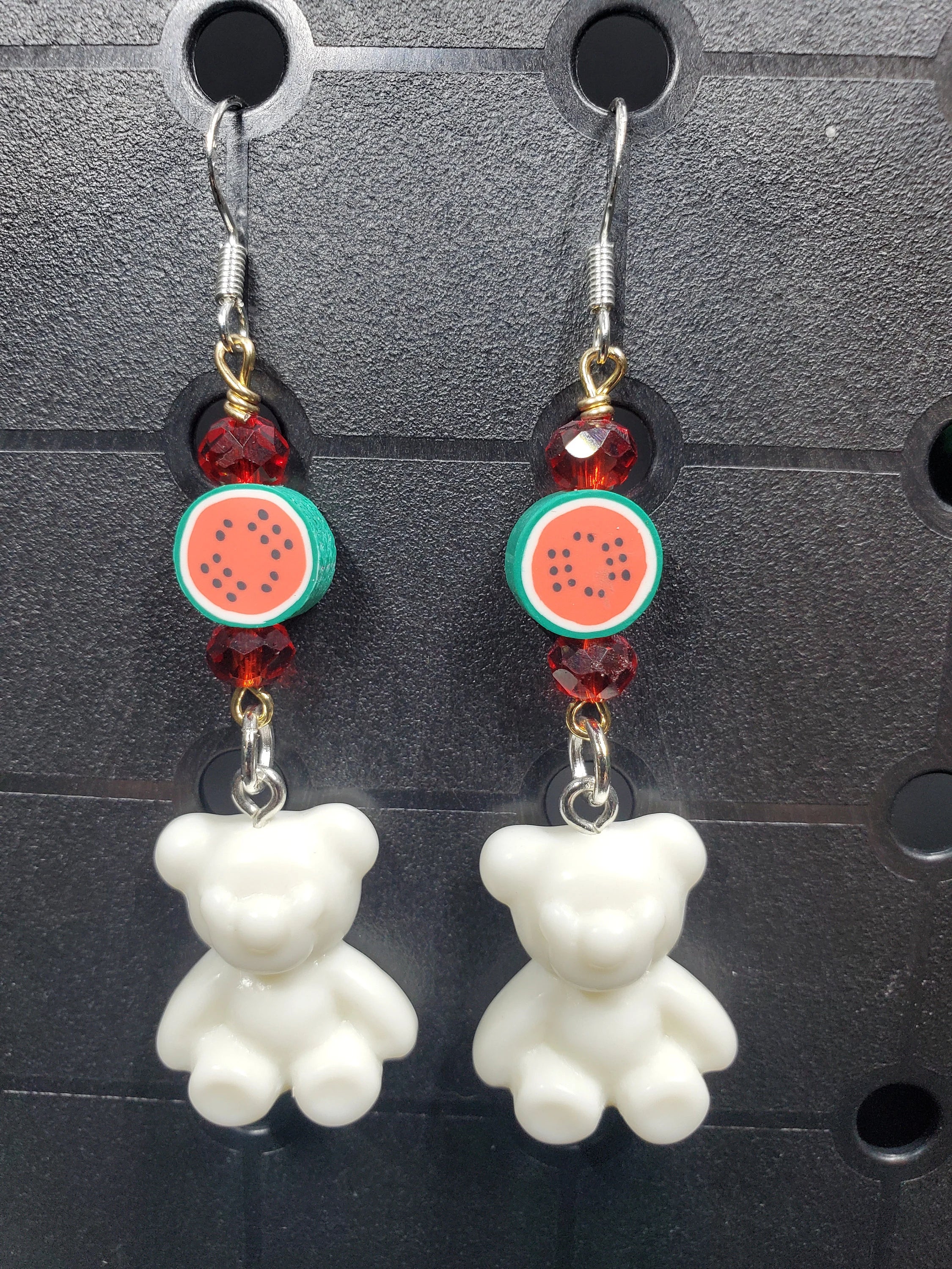 Watermelon Bear - Earrings - (.925 Sterling Silver Hooks)