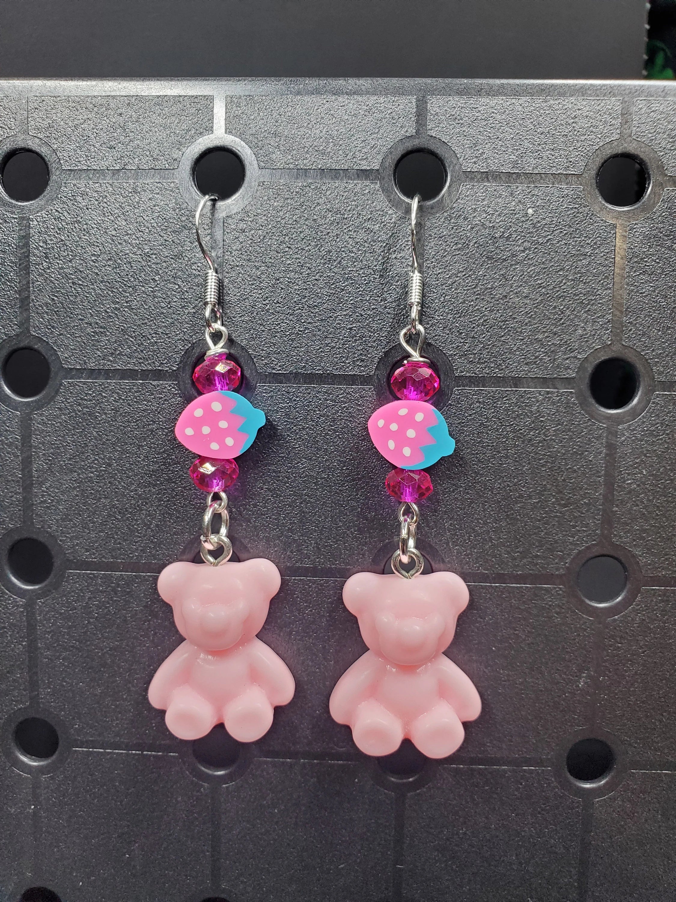 Strawberry Bear - Earrings - (.925 Sterling Silver Hooks)