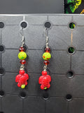 Red Turtle Watermelon Splatter - Earrings - (.925 Sterling Silver Hooks)
