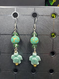 Mint Turtle Gold Crackle - Earrings - (.925 Sterling Silver Hooks)