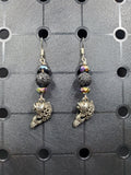 Black Lava Fish - Earrings - Charms - Metal Crystal Round Short ( .925 SS hooks)