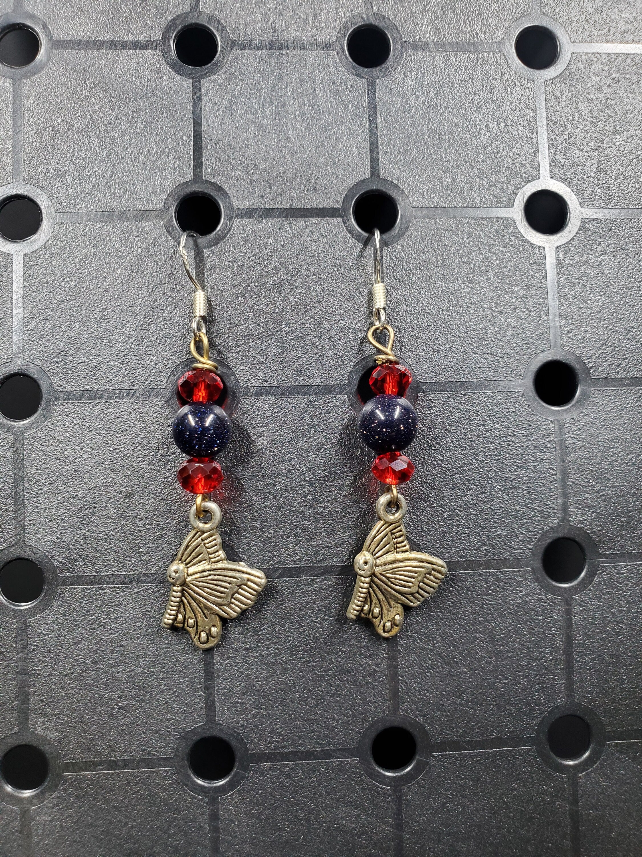 Black Sparkle Butterfly - Earrings Charms - Metal Crystal Round Short ( .925 SS hooks)