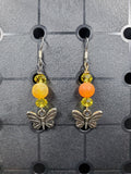 Orange Butterfly - Earrings - Charms - Metal Crystal Round Short ( .925 SS hooks)