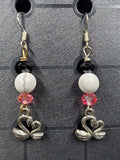 Marble Swan - Earrings - Charms - Metal Crystal Round Short ( .925 SS hooks)