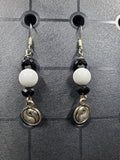 White Ying Yang - Earrings - Charms - Metal Crystal Round Short ( .925 SS hooks)