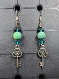 Chrysoprase Key - Earrings - Charms - Metal Crystal Round Short ( .925 SS hooks)
