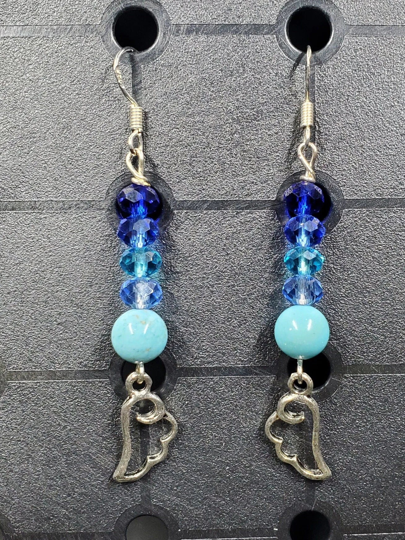 Blue Wing - Charms - Metal Crystal Round Long (.925 SS hooks) - Earrings