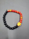 Black Fire & Onyx - Orange Skull - Stone - Beaded Bracelet