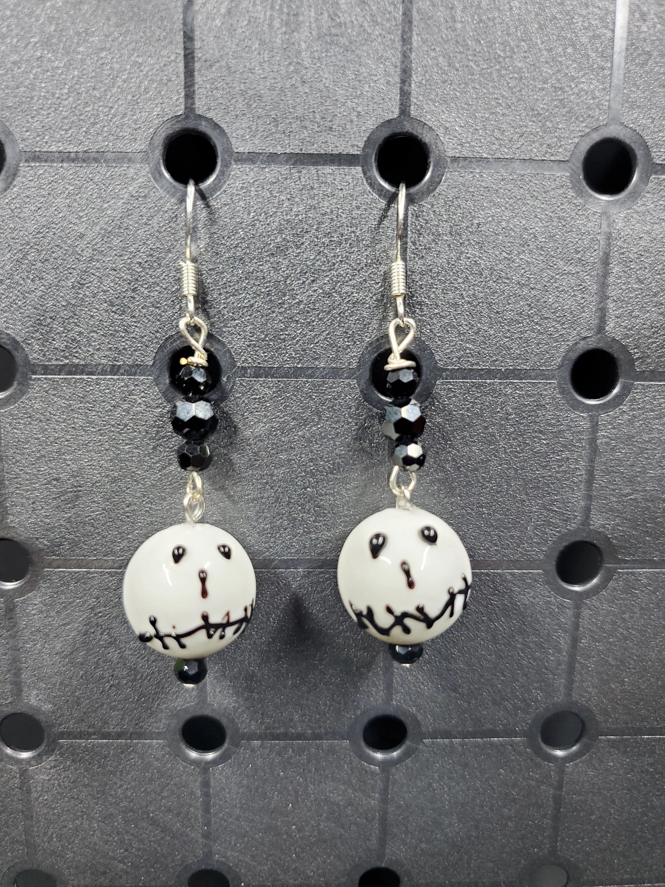 Black Stitch Mouth - Glass - Earrings - (.925 Sterling Silver Hooks)