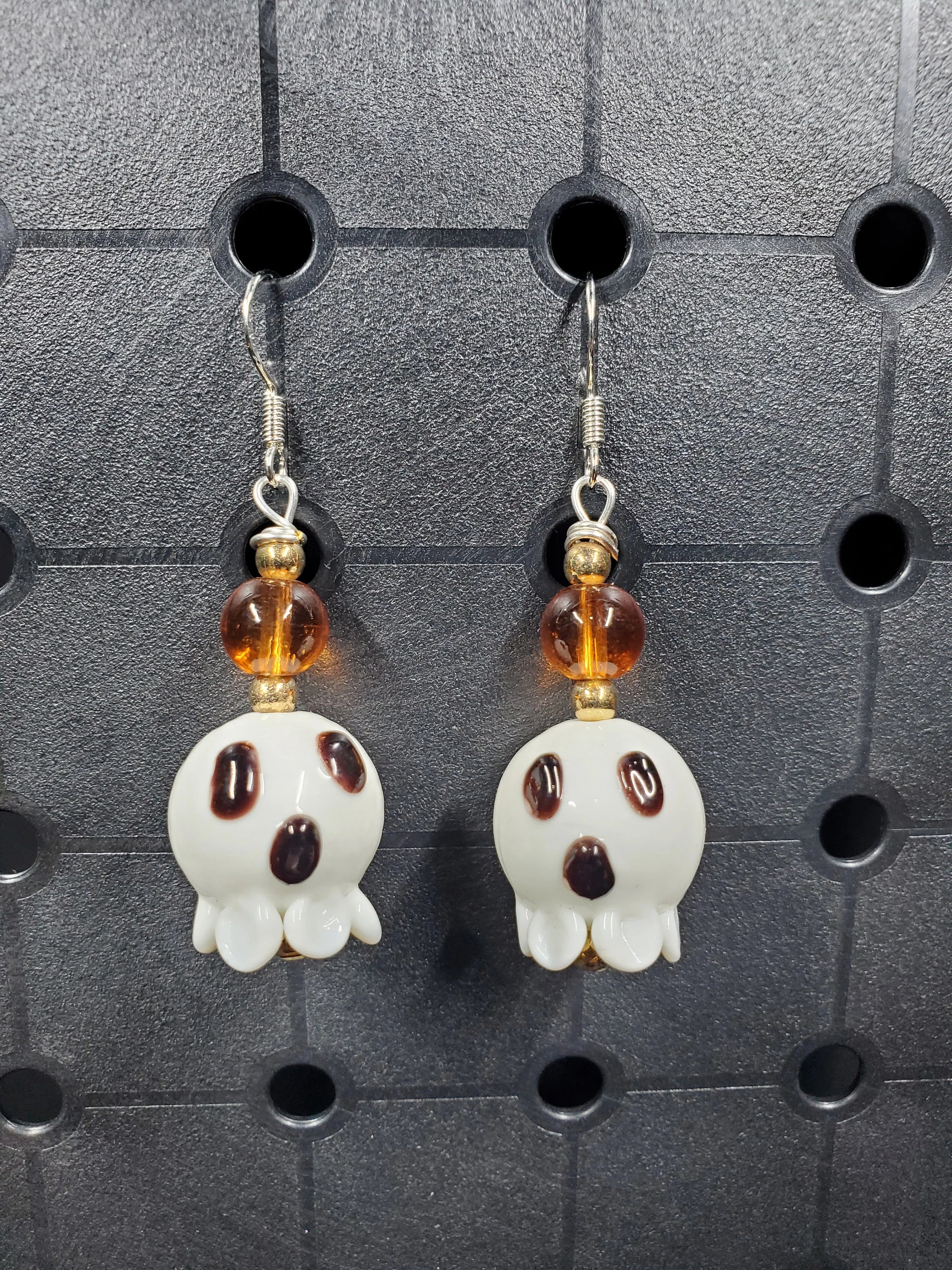 Ghost Golden - Glass - Earrings - (.925 Sterling Silver Hooks)