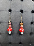 Red Shroom - Glass - Earrings - (.925 Sterling Silver Hooks)