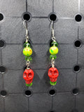 Red Skull Watermelon Splatter - Earrings - (.925 Sterling Silver Hooks)