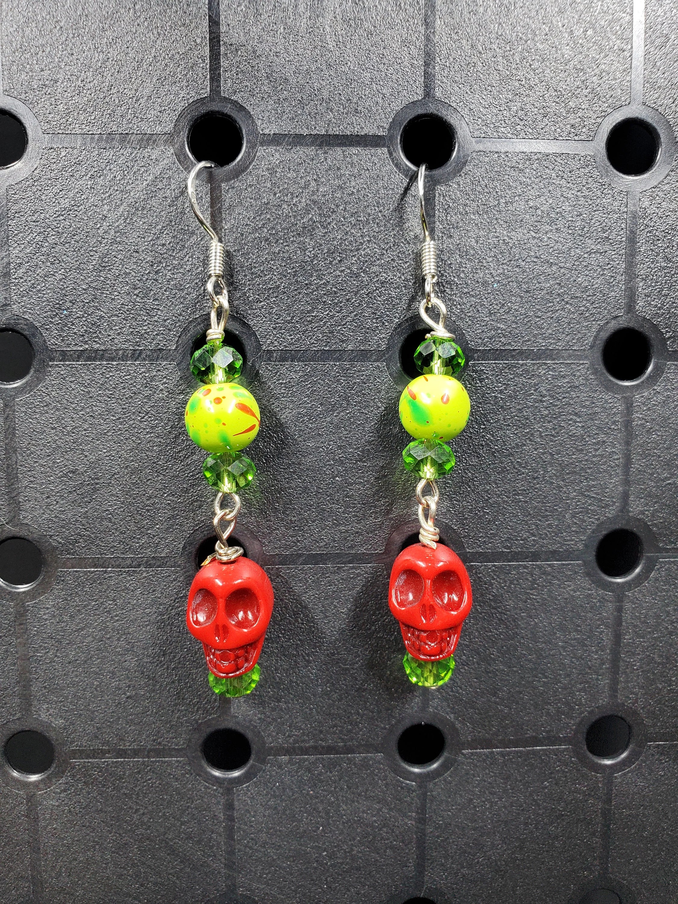 Red Skull Watermelon Splatter - Earrings - (.925 Sterling Silver Hooks)