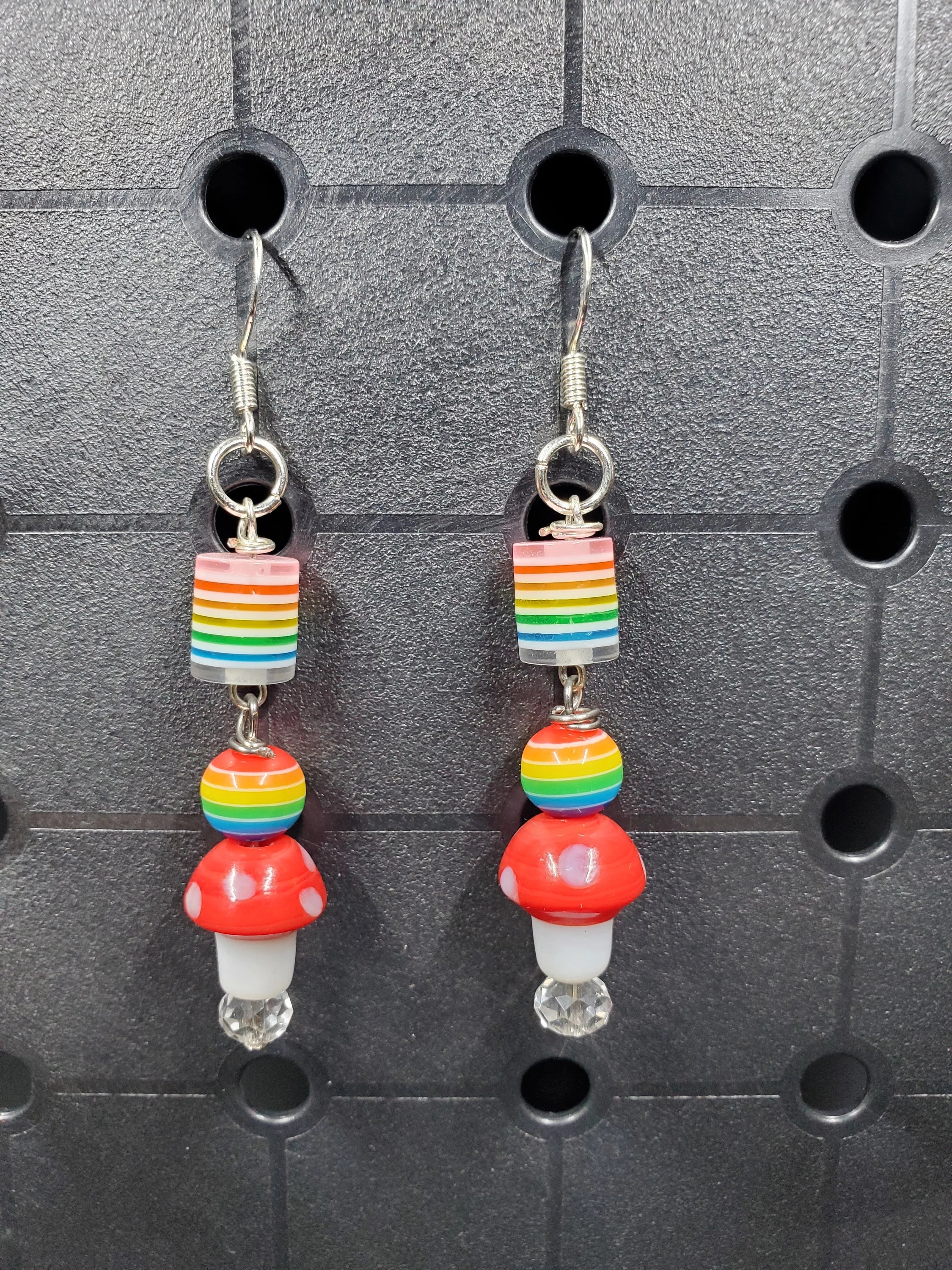 Rainbow Shroom - Earrings - (.925 Sterling Silver Hooks)