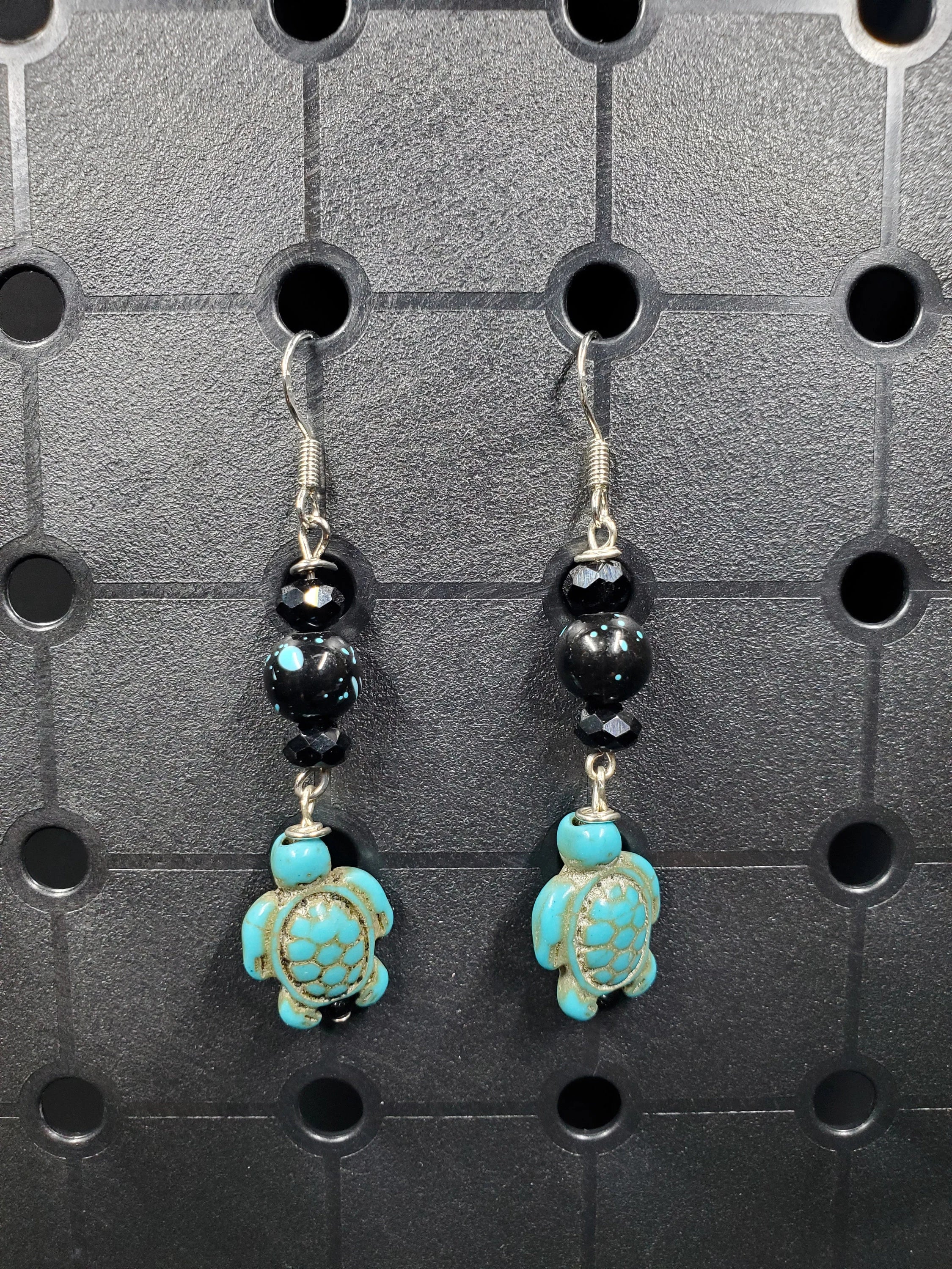 Turquoise Turtle Splatter - Earrings - (.925 Sterling Silver Hooks)