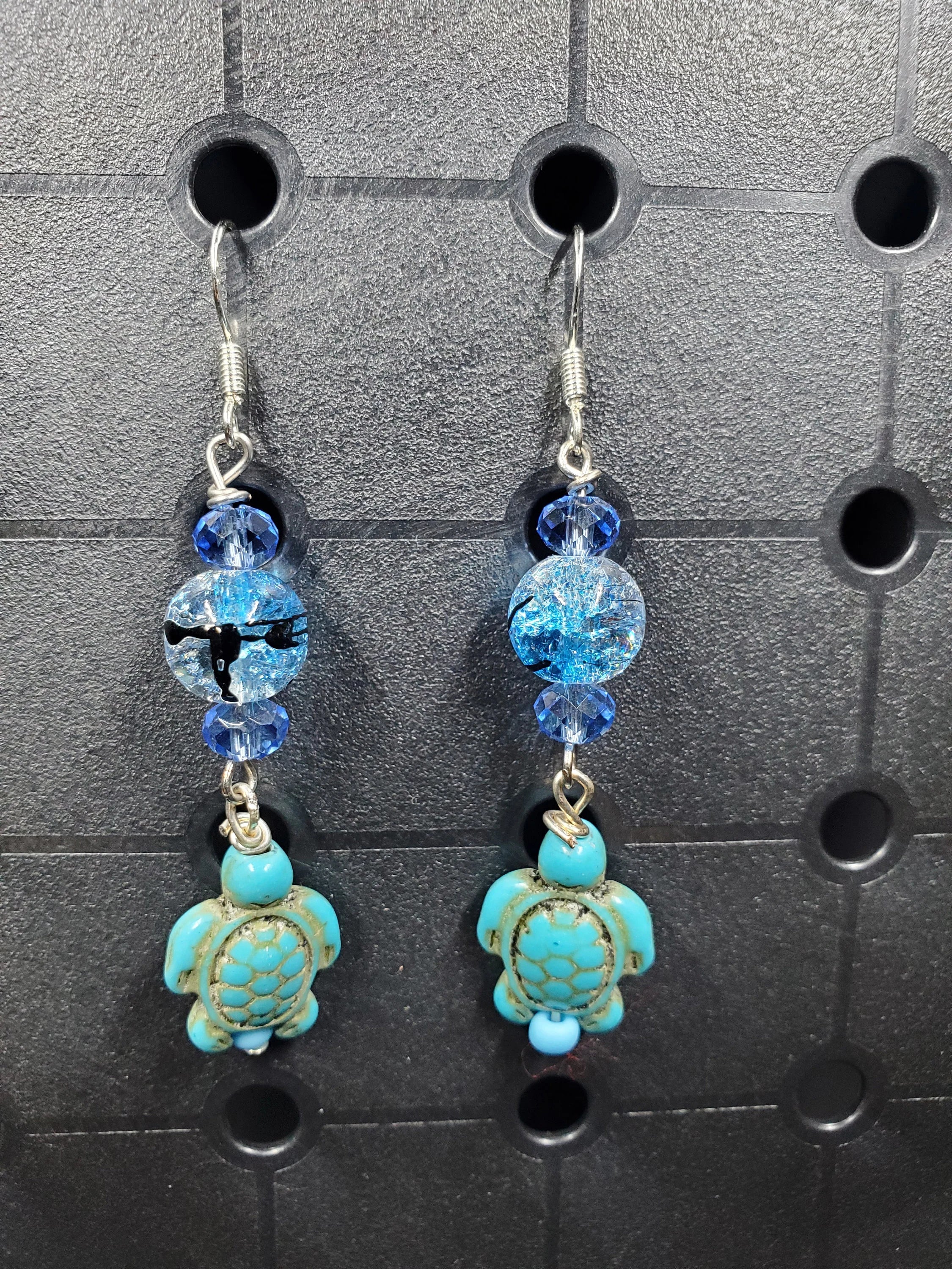 Turquoise Turtle Crackle - Earrings - (.925 Sterling Silver Hooks)