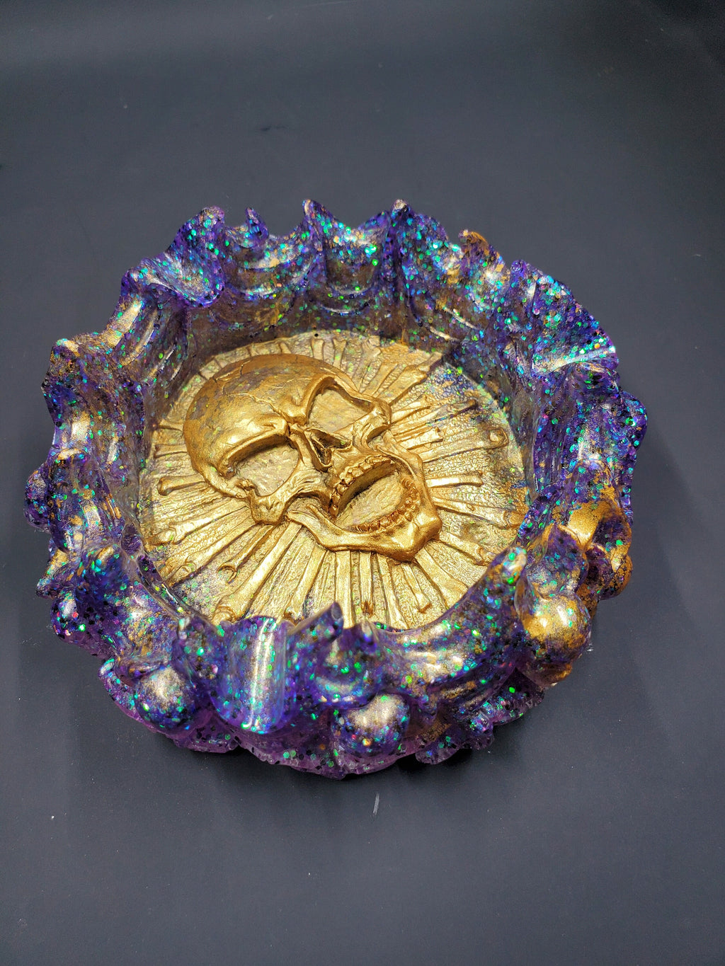 Gold & Purple Galaxy Glitter - Rigid Skull - Ash Tra