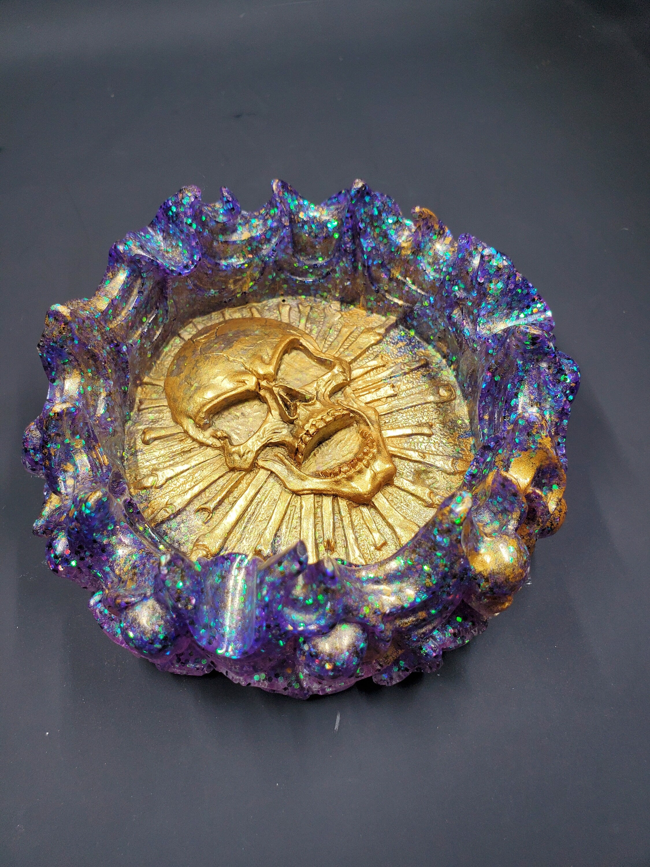 Gold & Purple Galaxy Glitter - Rigid Skull - Ash Tra