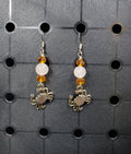 Rose Quartz Crab - Earrings - Charms - Metal Crystal Round Short (.925 SS hooks)