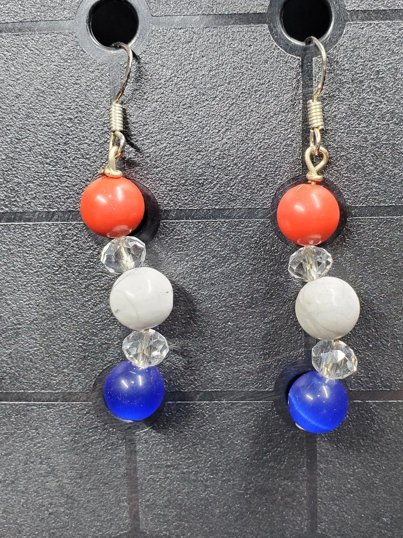 Wavy Red White Blue - Crystal Round ( .925 SS hooks) - Earrings