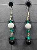 Marble White with Onyx - Double Dangle - Crystal Round ( .925 SS hooks) - Earrings