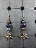 Black Sparkle Horse - Earrings - Charms - Metal Crystal Round Short ( .925 SS hooks)