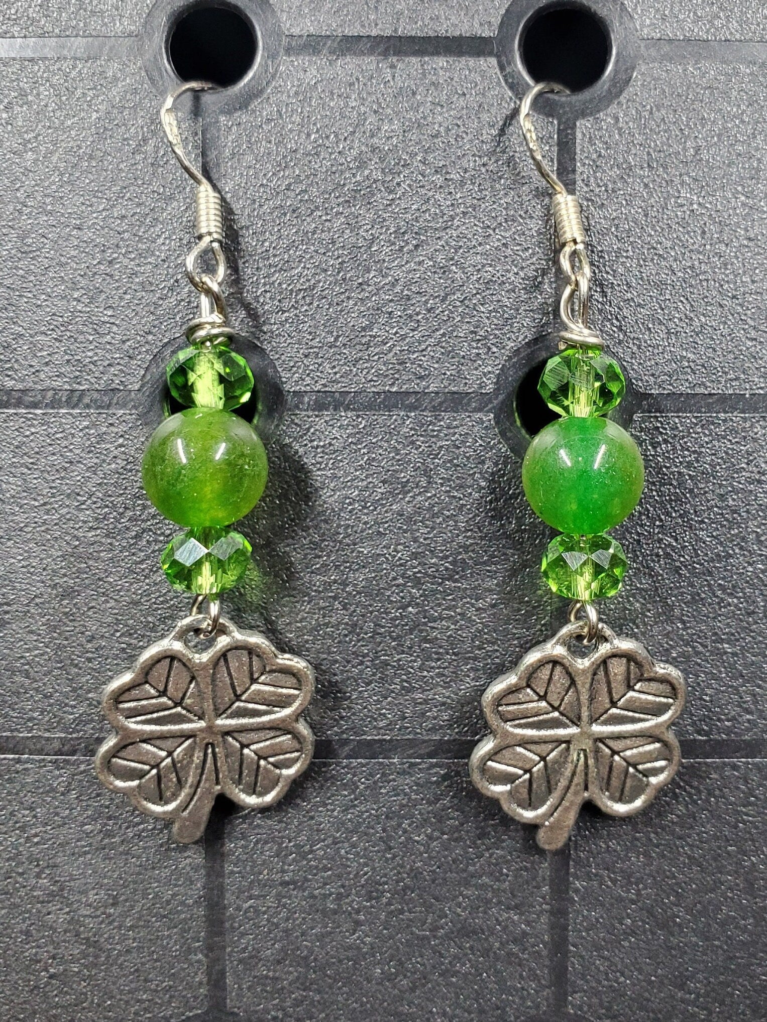 Jade Clover - Earrings - Charms - Metal Crystal Round Short ( .925 SS hooks)