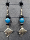 Blue Sting Ray - Earrings - Charms - Metal Crystal Round Short ( .925 SS hooks)