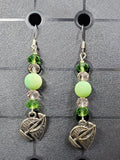 Chrysoprase Agate Sail Boat - Earrings - Charms - Metal Crystal Round ( .925 SS hooks)