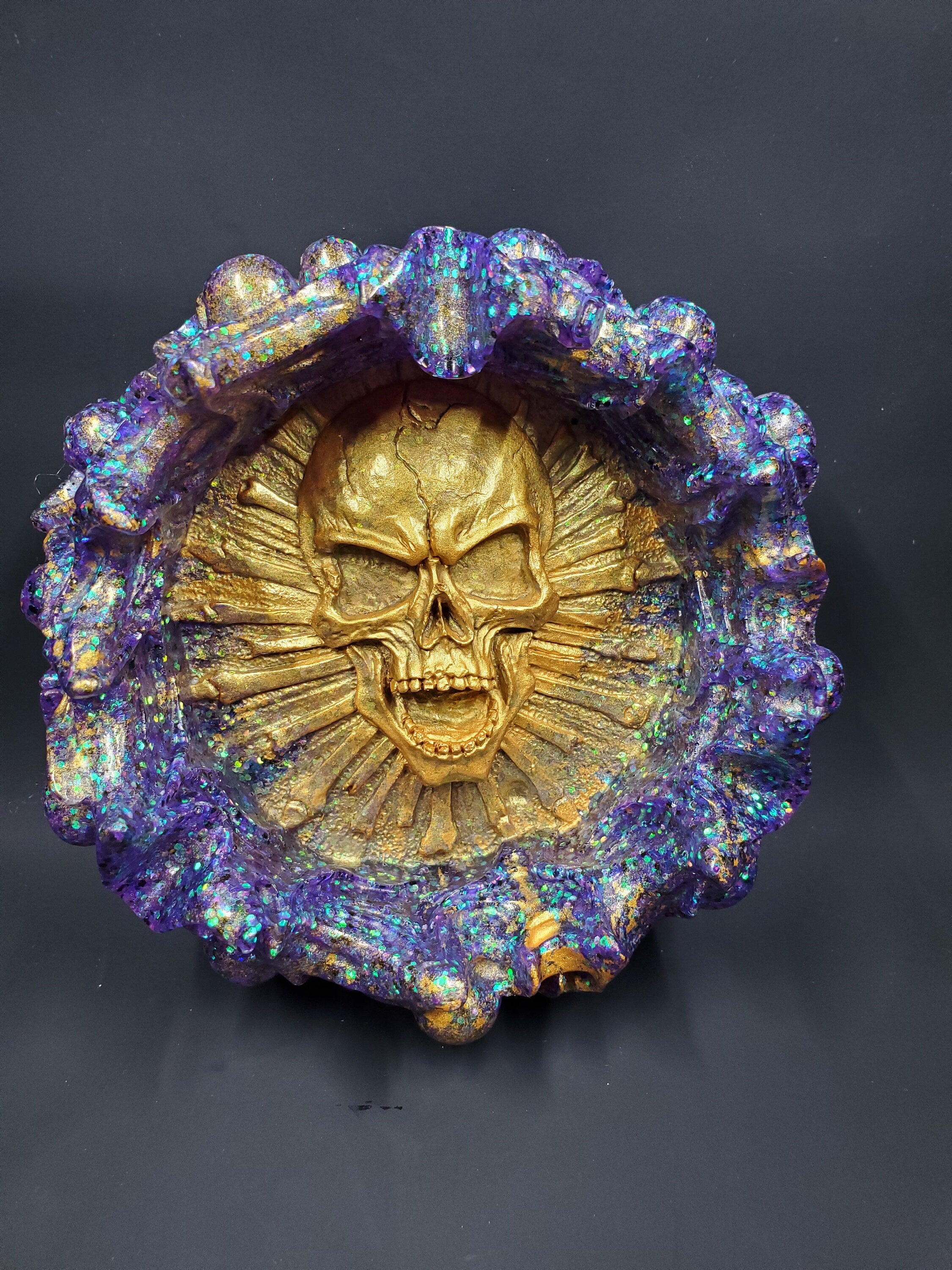 Gold & Purple Galaxy Glitter - Rigid Skull - Ash Tra