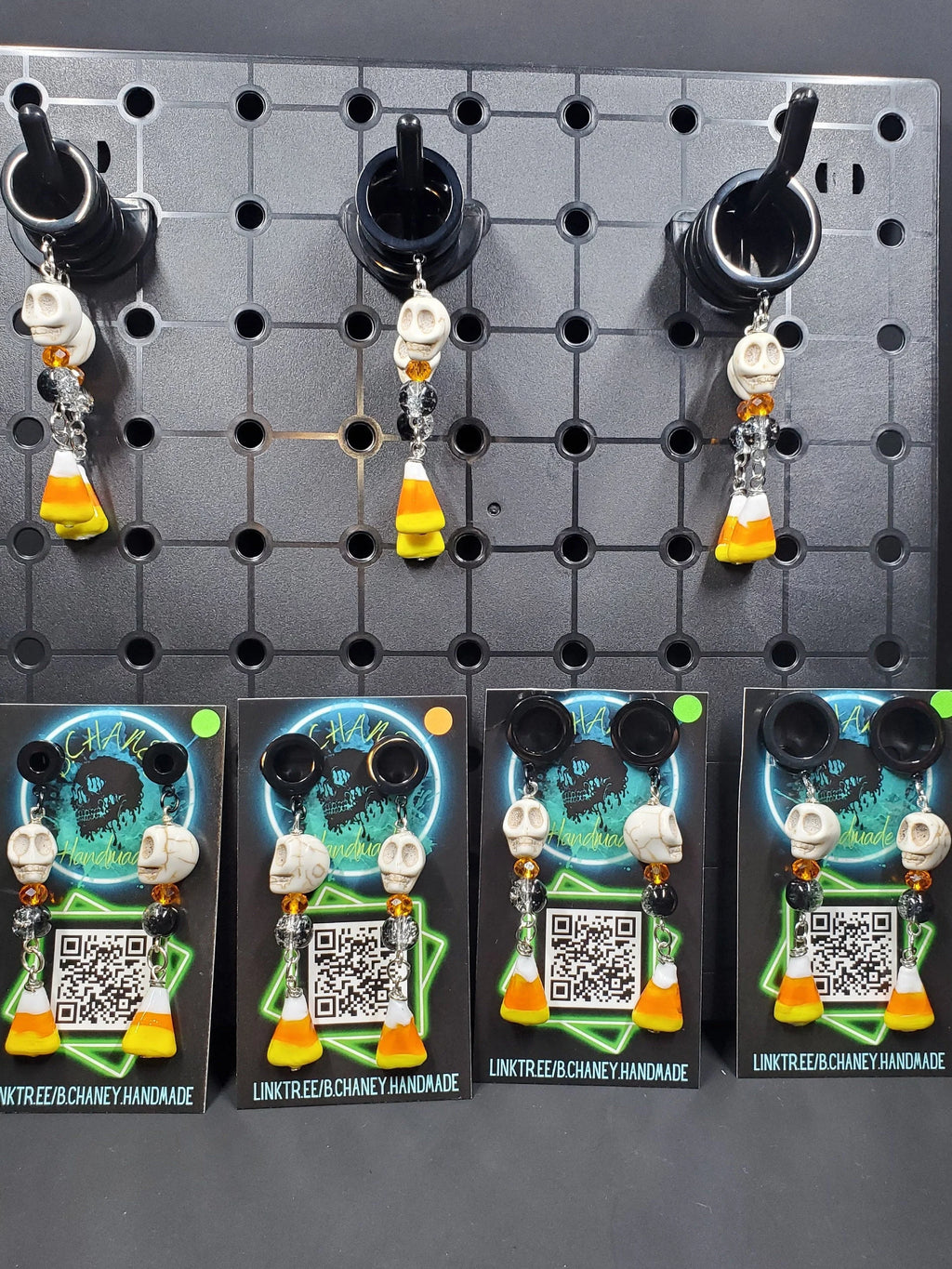 Candy Corn Skull - Black - Stainless Steel Tunnels
