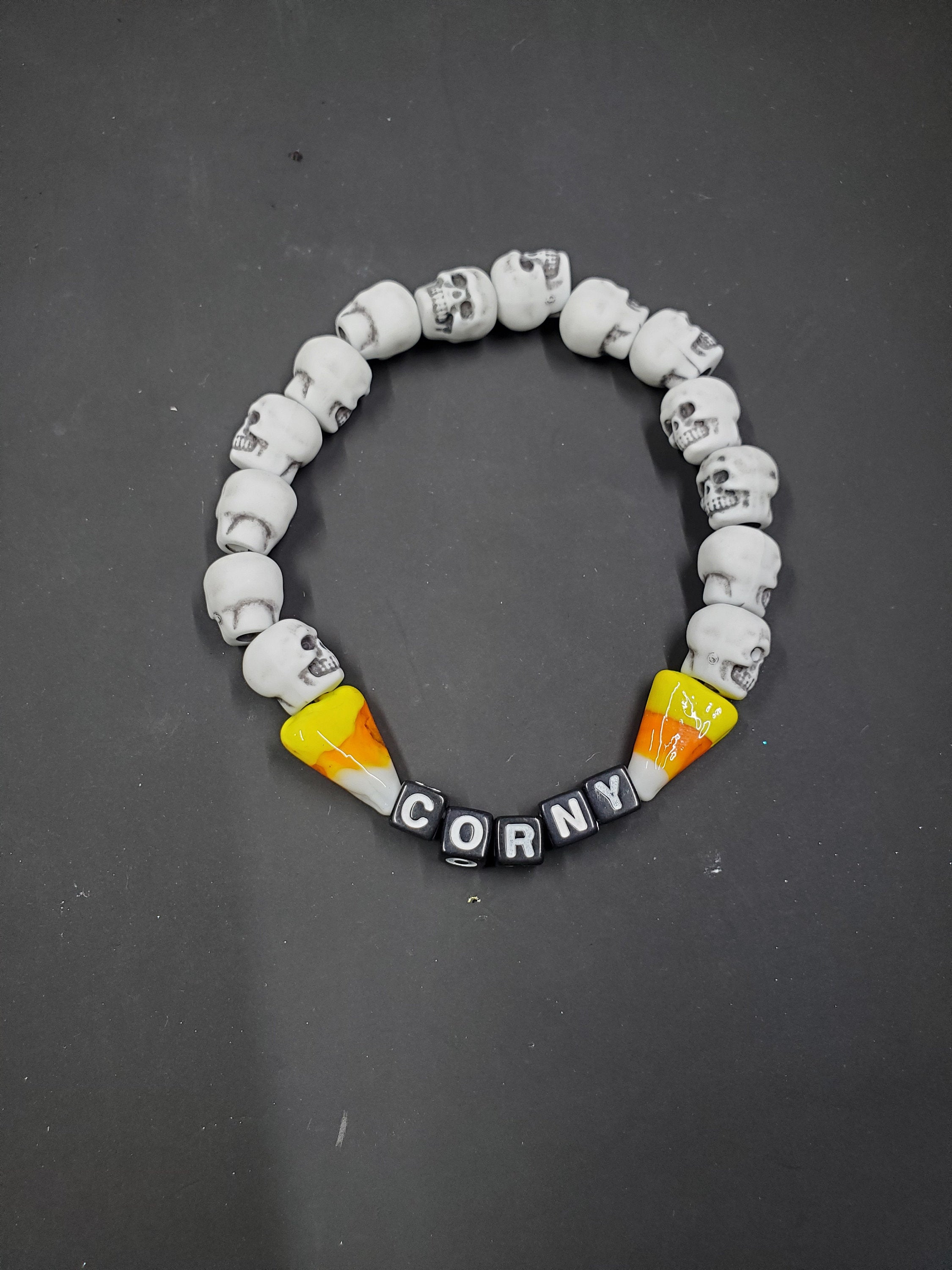 Corny - White Skull - Beaded Bracelet