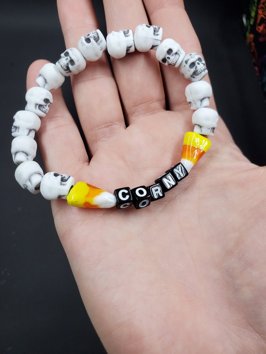 Corny - White Skull - Beaded Bracelet