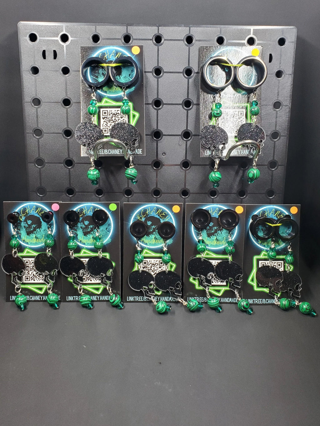 Black Sparkle Skulls & Malachite - Black - Stainless Steel Tunnels