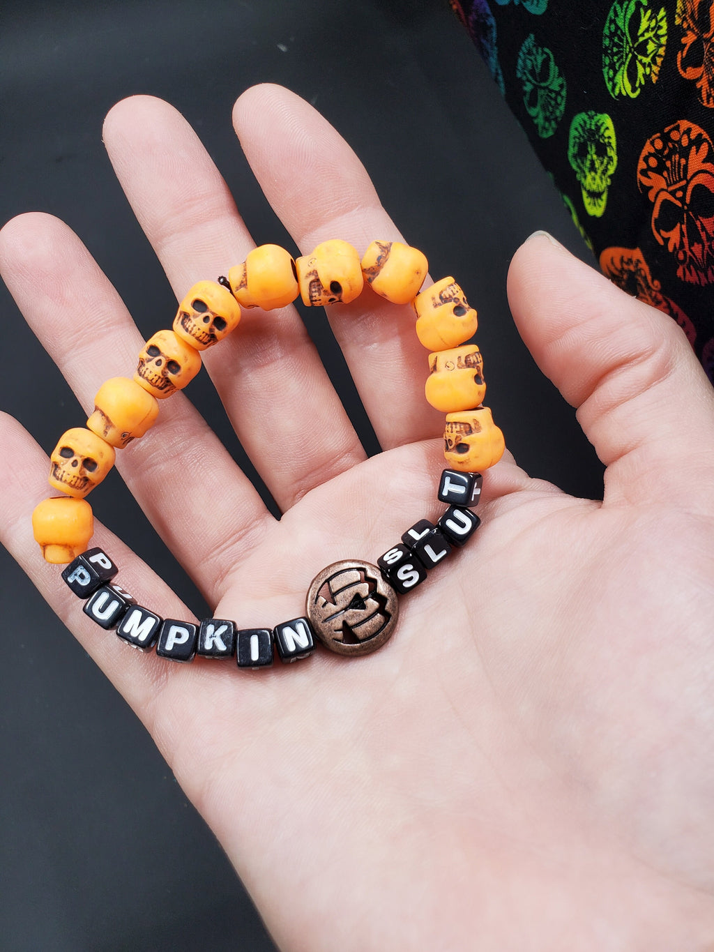 Pumpkin Sl*t - Orange Skull - Beaded Bracelet