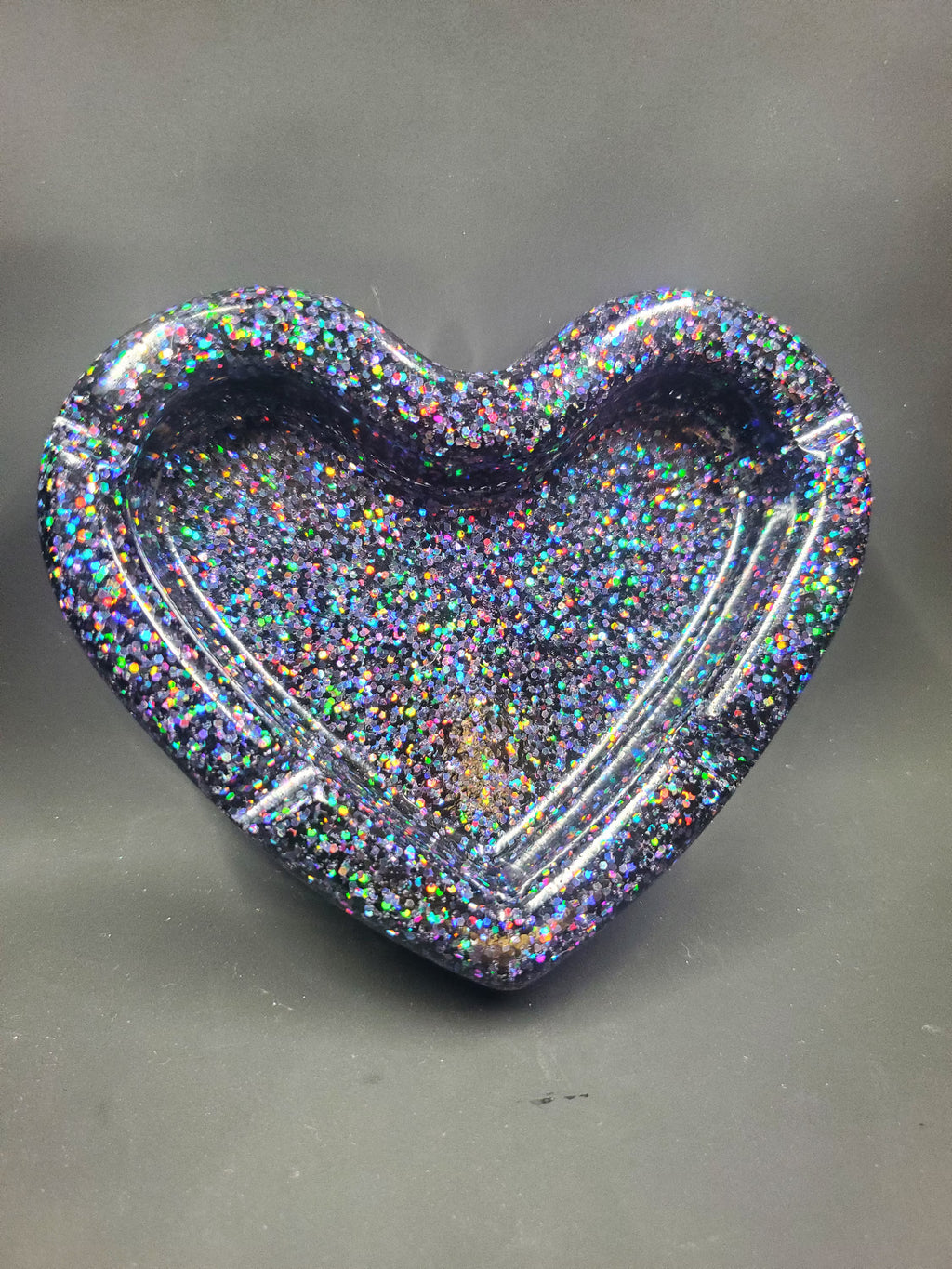 Black Rainbow Glitter - Heart Ash Tray