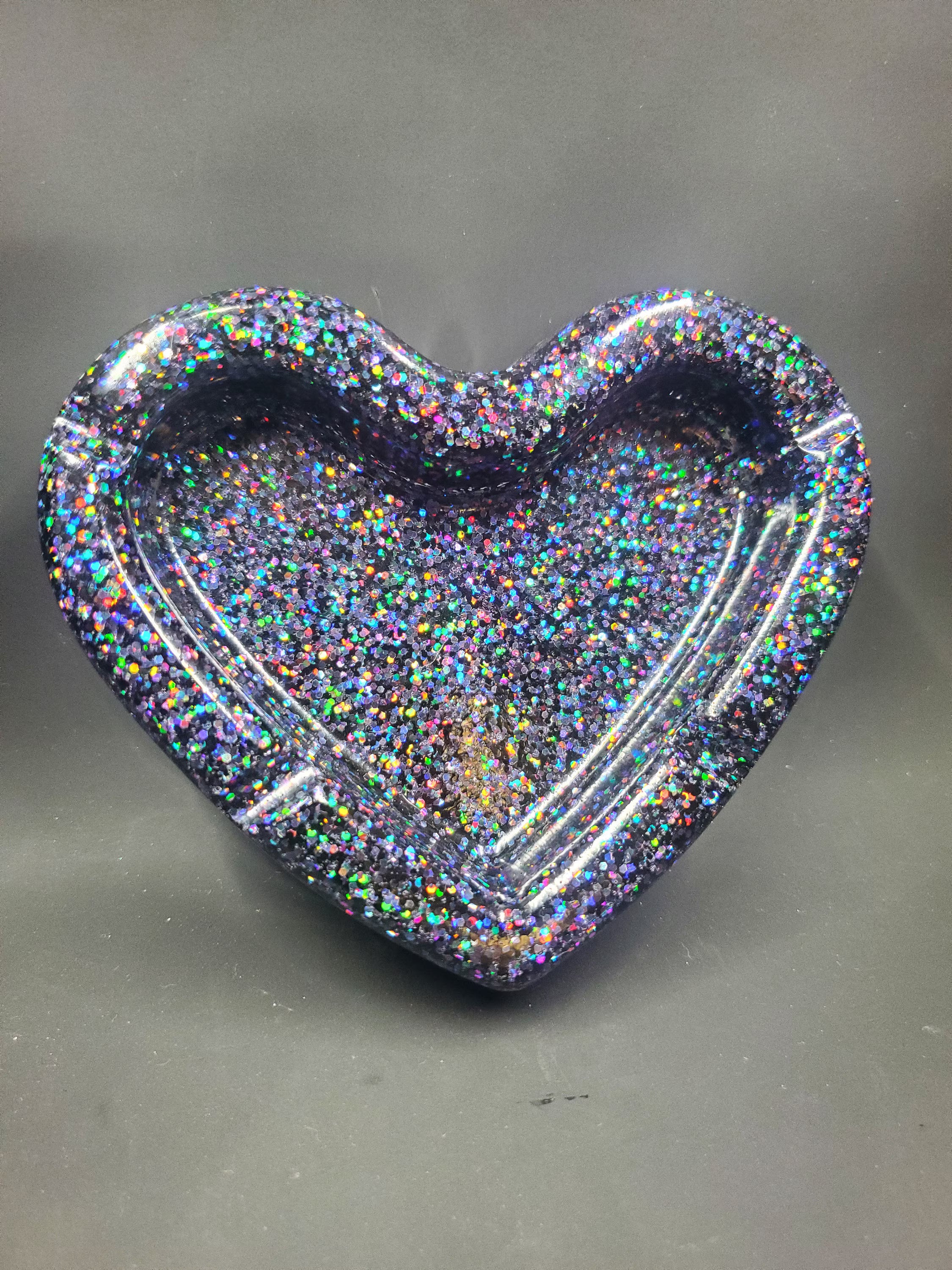 Black Rainbow Glitter - Heart Ash Tray