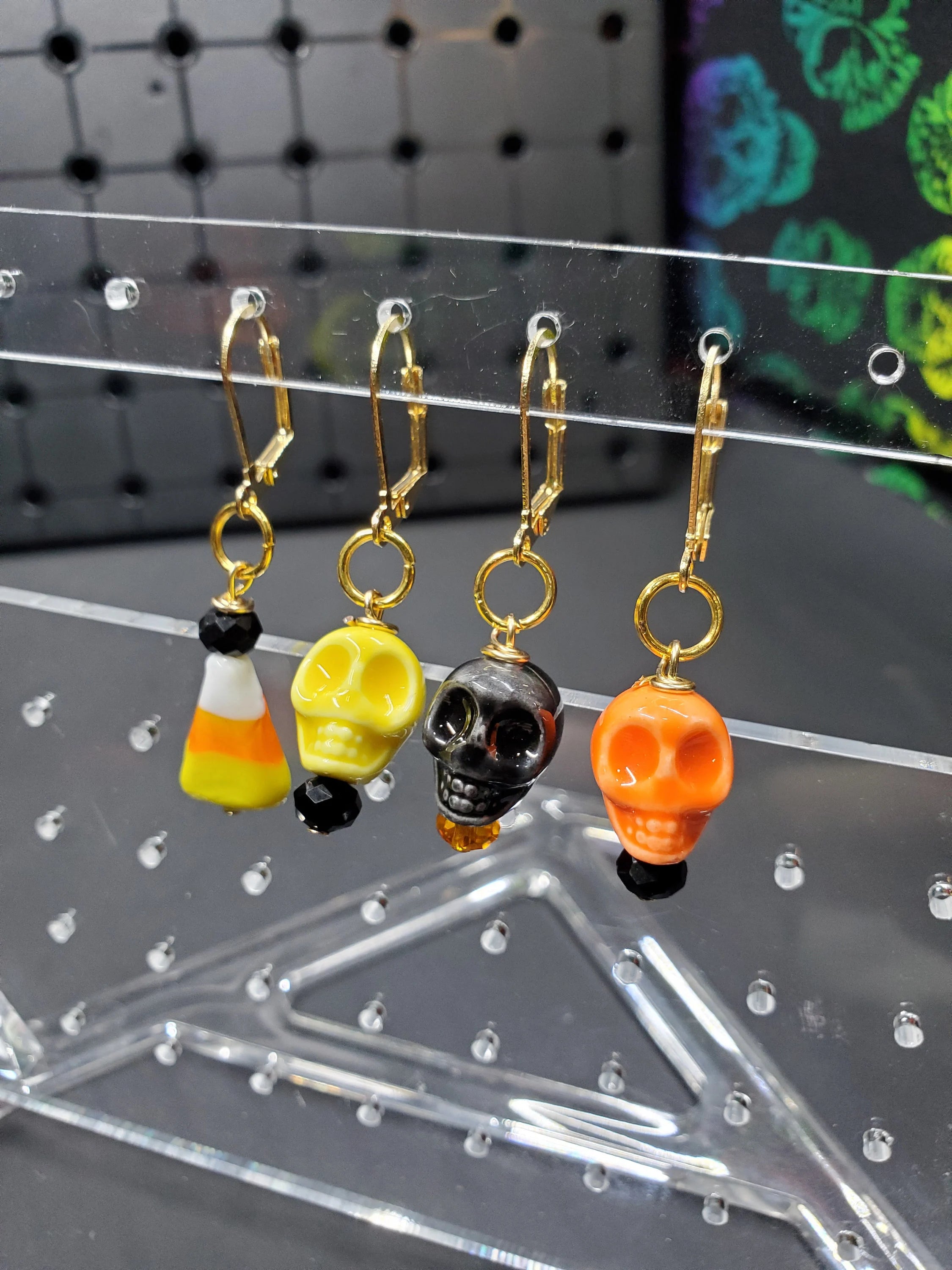 Candy Corn Skull Stitch Markers - Set of 4