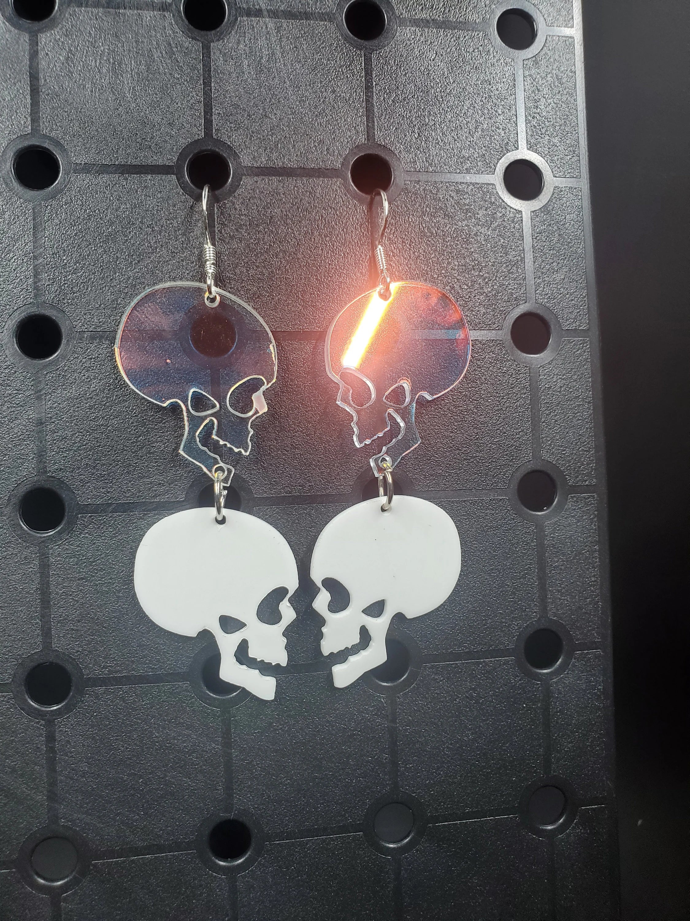 Skulls Acrylic - Earrings - (.925 Sterling Silver Hooks)
