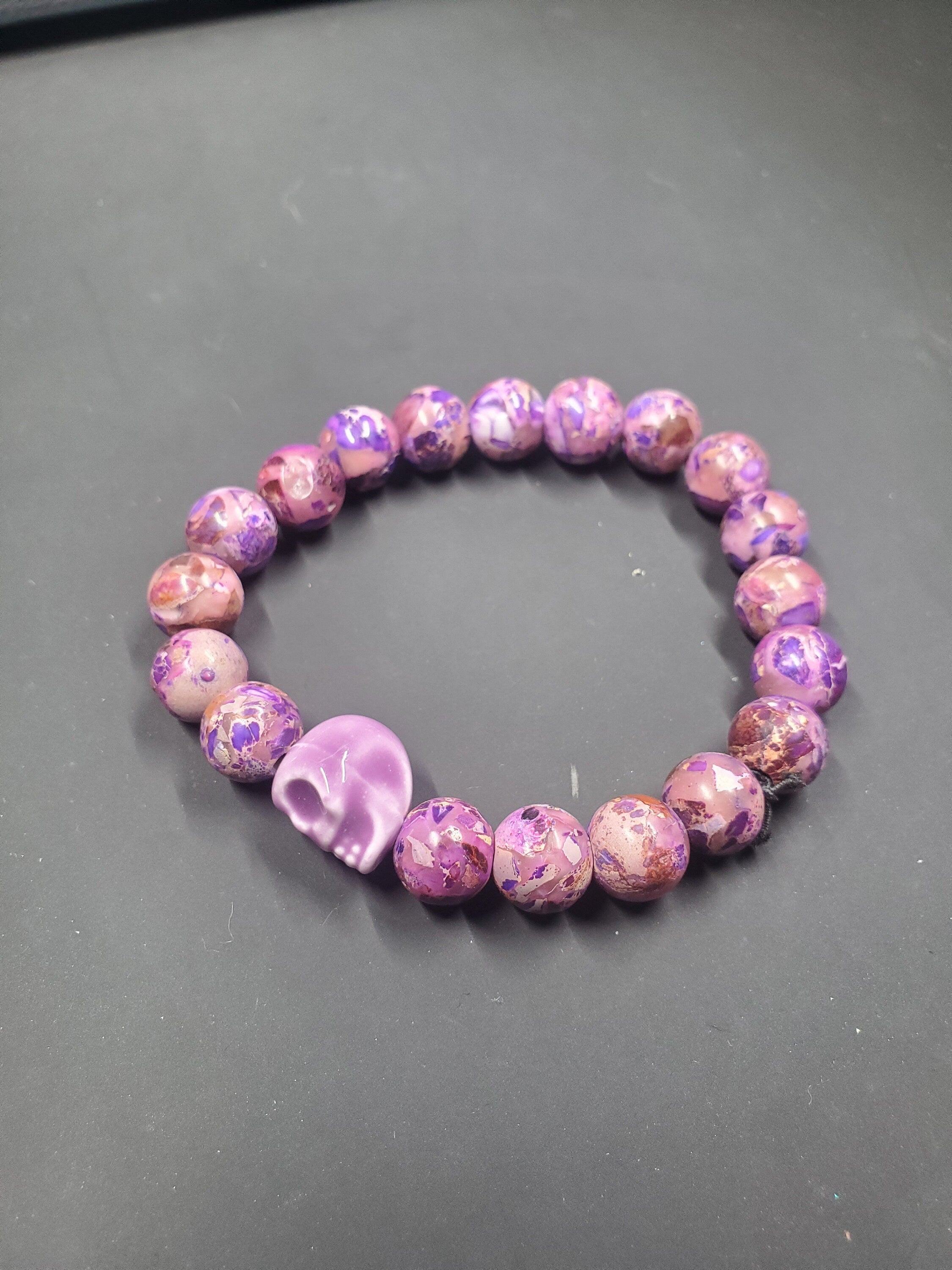 Purple Skull Imperial Jasper - Stone - Beaded Bracelet