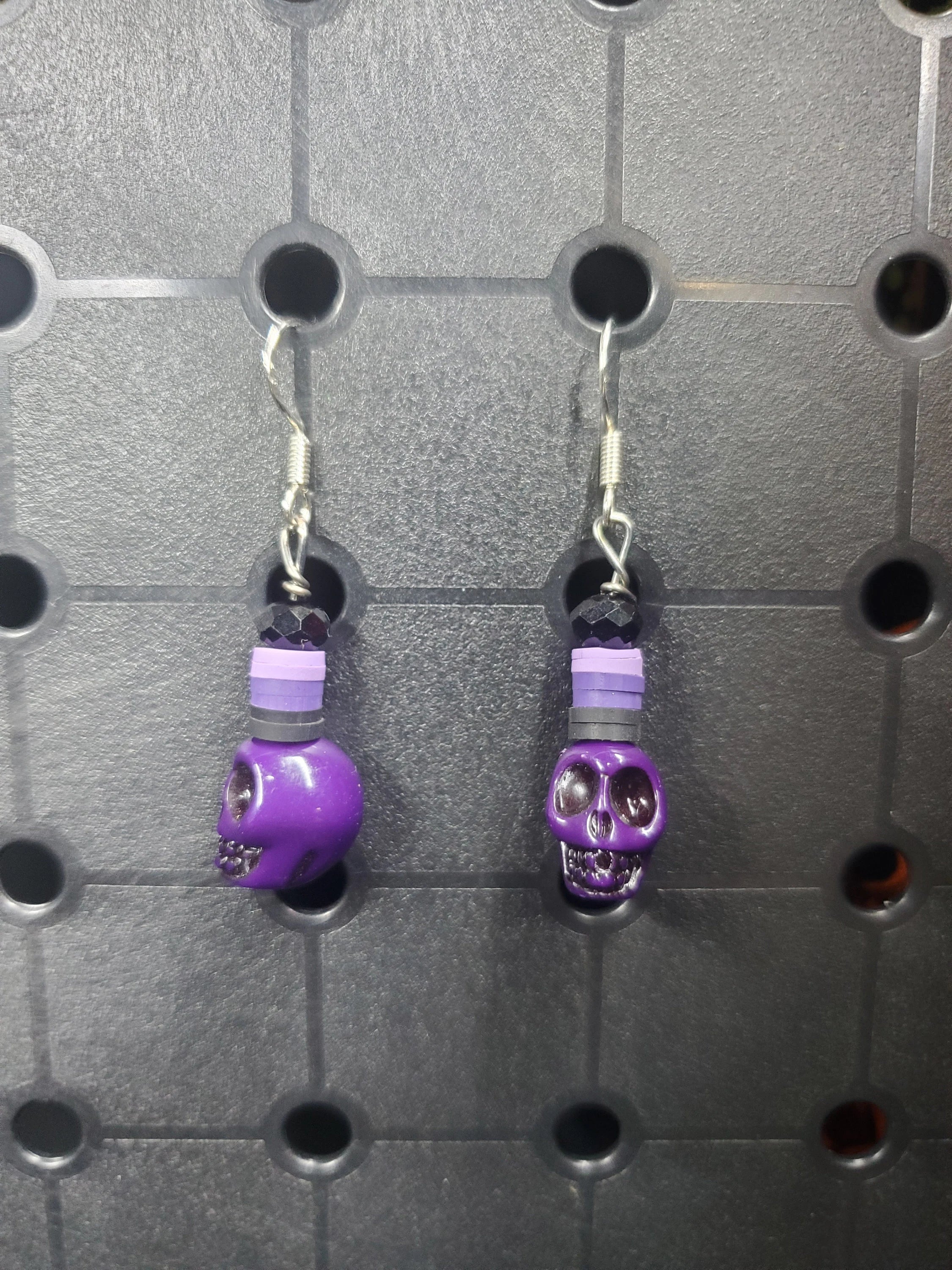 Purple Skull Stack - Earrings - (.925 Sterling Silver Hooks)