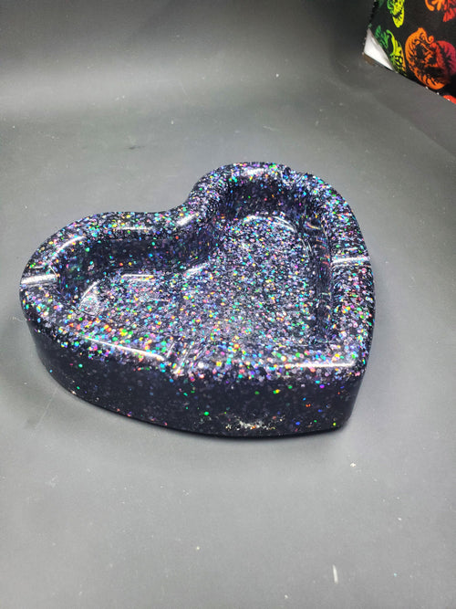 Black Rainbow Glitter - Heart Ash Tray