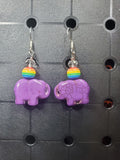 Rainbow Purple Elephants - Earrings - (.925 Sterling Silver Hooks)