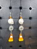 Spooky Skull Webs & Corn - Earrings - (.925 Sterling Silver Hooks)